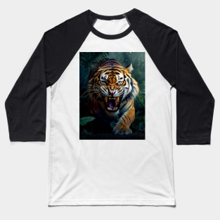 Growling Tiger coming out of the Dark Jungle Baseball T-Shirt